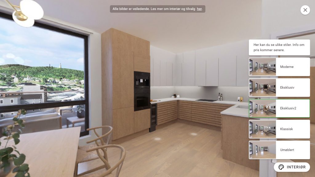 QiSpace offers the ability to change the furnishings of an apartment at the touch of a button. This image demonstrates that interface within a virtual viewing.