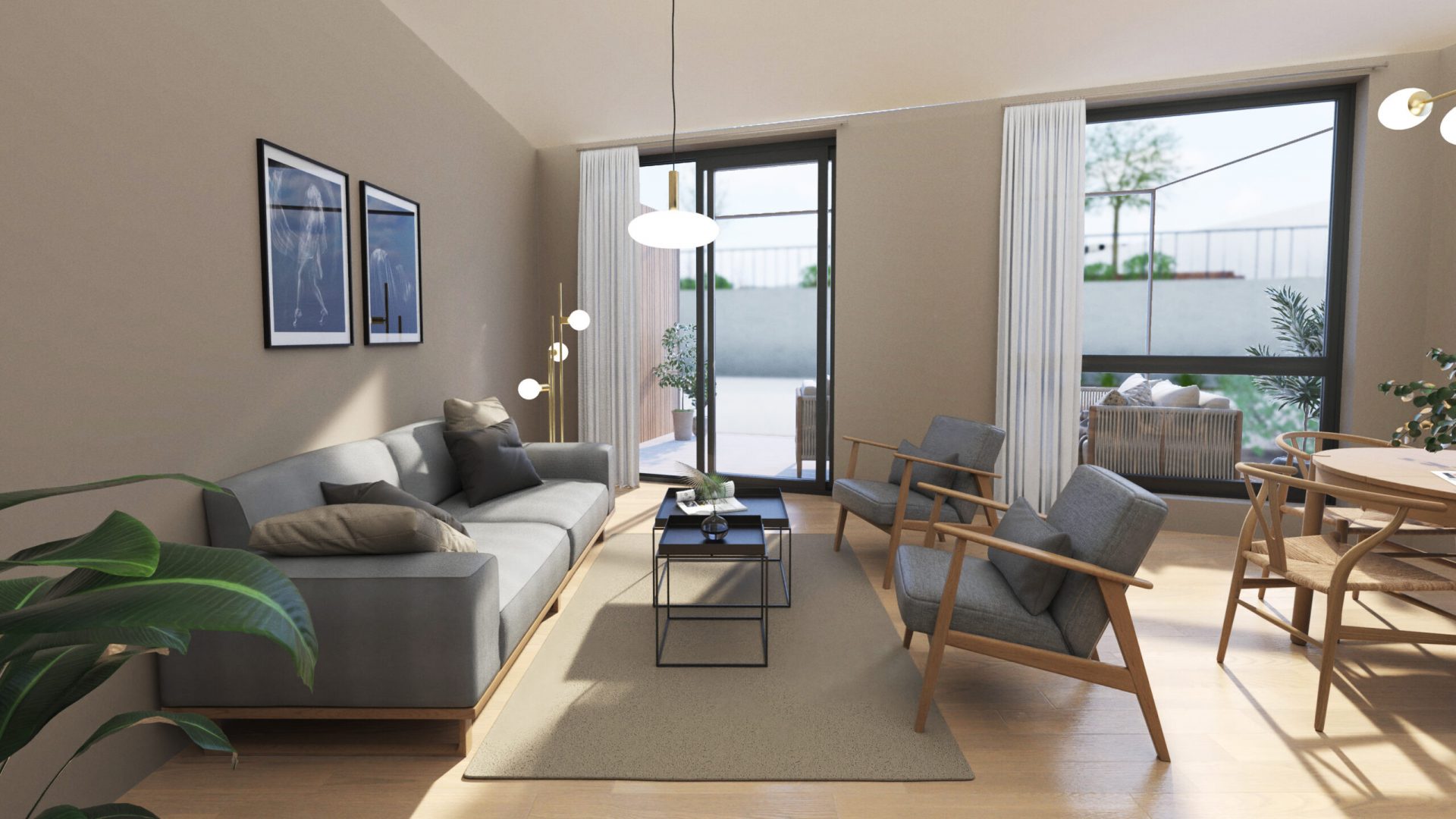 An example of a high definition rendering created by QiSpace of a living room designed to help sell apartments faster.